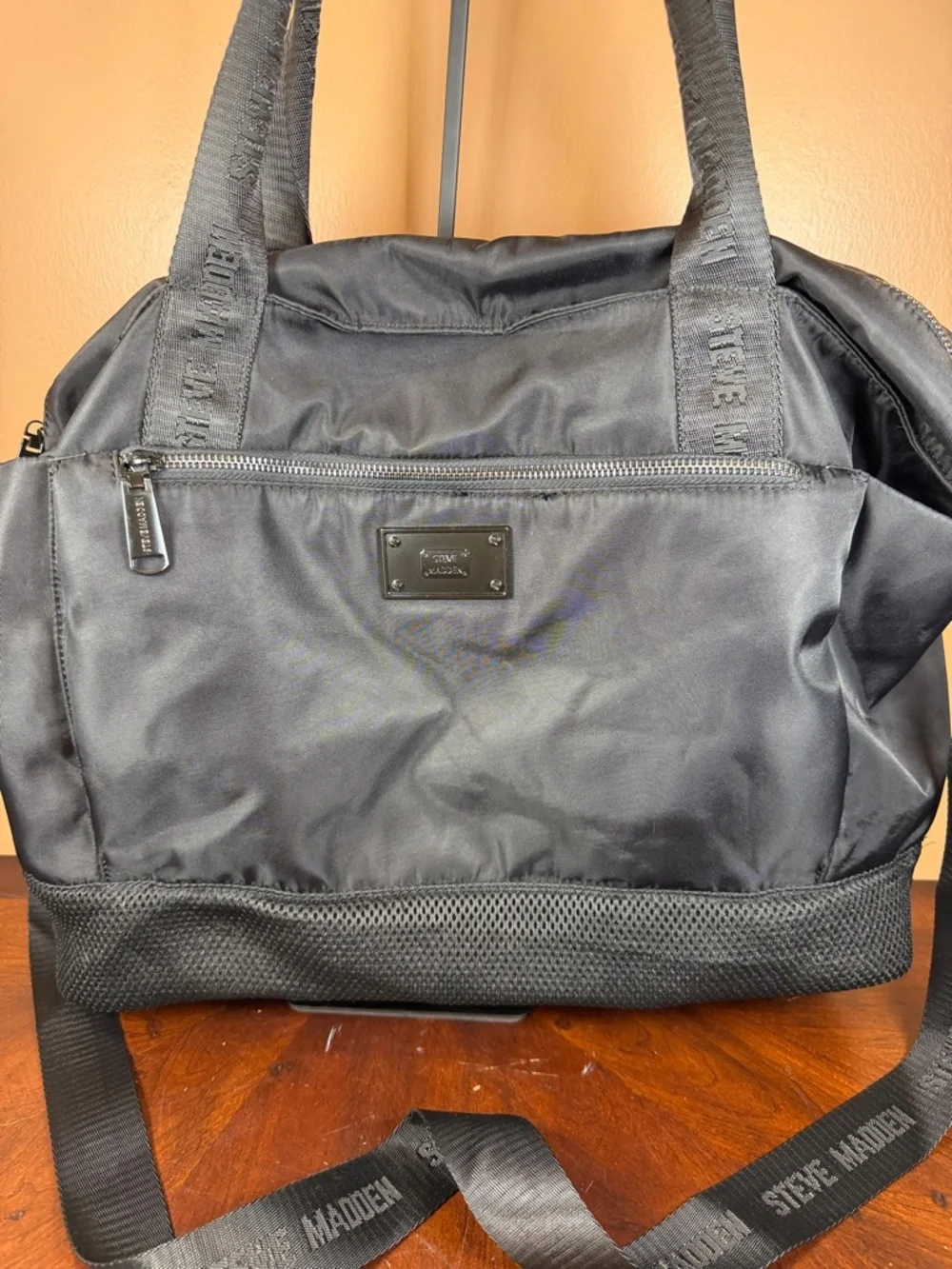 Steve Madden Black Nylon Duffel with Branded Straps‎